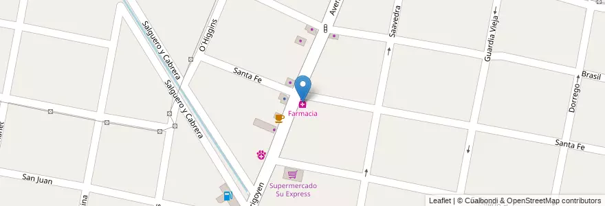 Mapa de ubicacion de Farmacia en Arjantin, Buenos Aires, Partido De Merlo, Merlo.