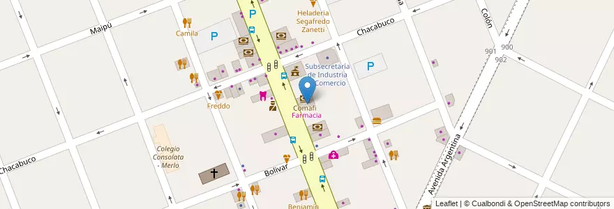 Mapa de ubicacion de Farmacia en Arjantin, Buenos Aires, Partido De Merlo, Merlo.