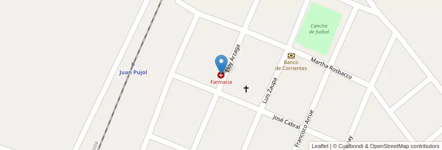 Mapa de ubicacion de Farmacia en Argentine, Corrientes, Departamento Monte Caseros, Municipio De Juan Pujol.