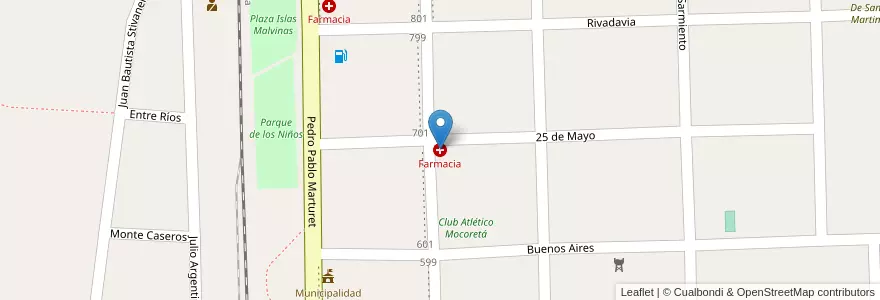 Mapa de ubicacion de Farmacia en 阿根廷, Corrientes, Departamento Monte Caseros, Municipio De Mocoretá.