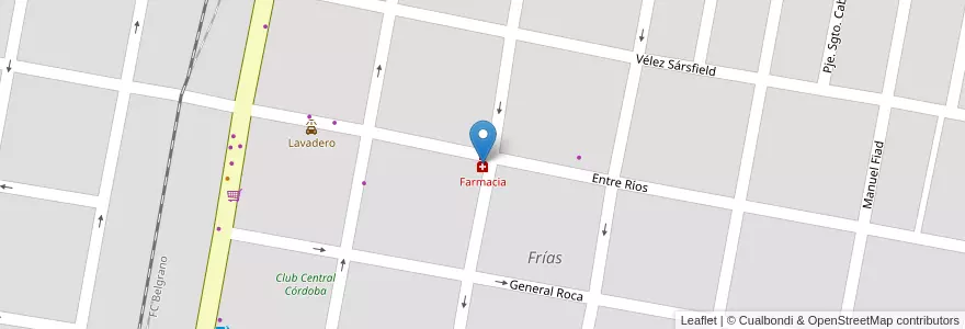 Mapa de ubicacion de Farmacia en アルゼンチン, サンティアゴ・デル・エステロ州, Departamento Choya, Frías.