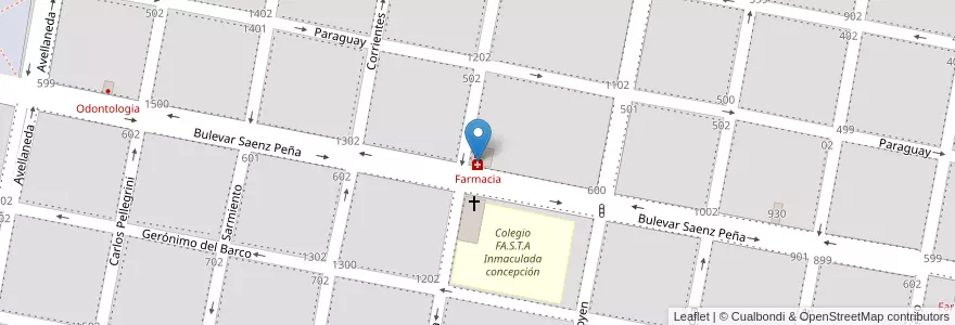 Mapa de ubicacion de Farmacia en Аргентина, Кордова, Departamento San Justo, Pedanía Juárez Celman, Municipio De San Francisco, San Francisco.