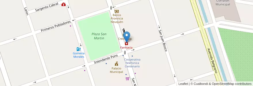Mapa de ubicacion de Farmacia en Аргентина, Чили, Неукен, Departamento Confluencia, Centenario.
