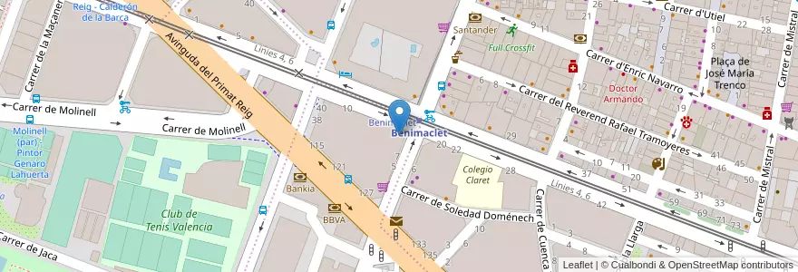 Mapa de ubicacion de Farmacia 24 horas Benimaclet en スペイン, バレンシア州, València / Valencia, Comarca De València, València.