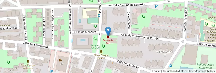 Mapa de ubicacion de Farmacia 24H en Espanha, Comunidade De Madrid, Comunidade De Madrid, Área Metropolitana De Madrid Y Corredor Del Henares, Móstoles.