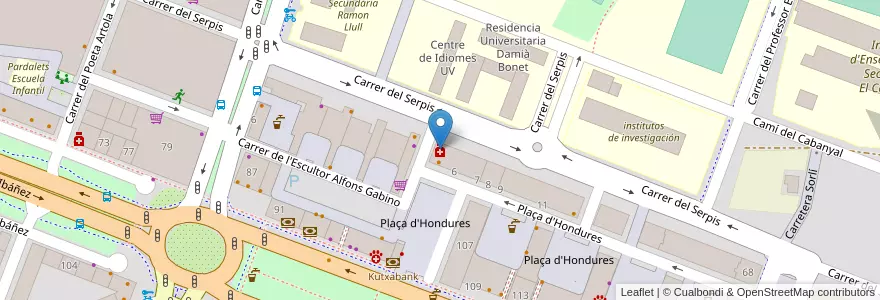 Mapa de ubicacion de Farmacia en スペイン, バレンシア州, València / Valencia, Comarca De València, València.
