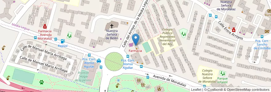 Mapa de ubicacion de Farmacia en اسپانیا, بخش خودمختار مادرید, بخش خودمختار مادرید, Área Metropolitana De Madrid Y Corredor Del Henares, مادرید.