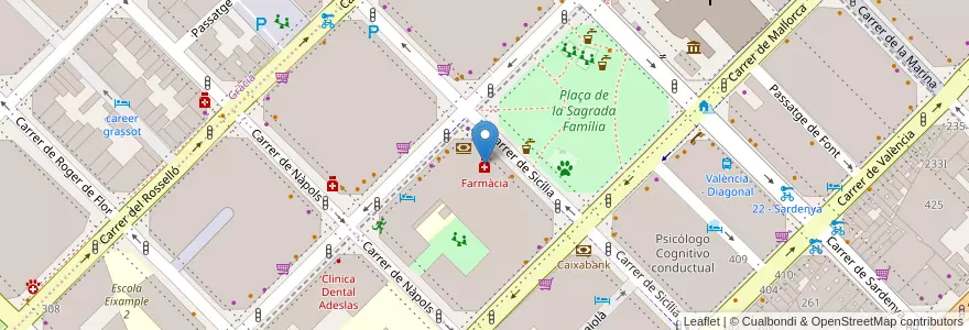 Mapa de ubicacion de Farmàcia en Sepanyol, Catalunya, Barcelona, Barcelonès, Barcelona.