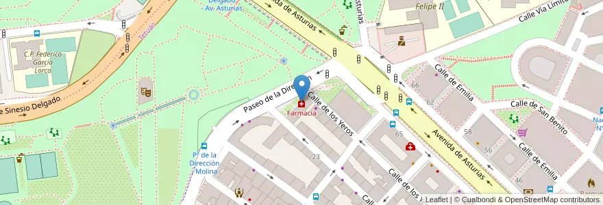 Mapa de ubicacion de Farmacia en 西班牙, Comunidad De Madrid, Comunidad De Madrid, Área Metropolitana De Madrid Y Corredor Del Henares, Madrid.