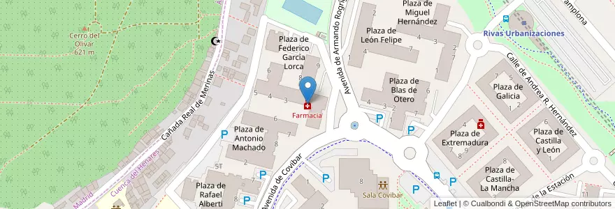 Mapa de ubicacion de Farmacia en Espagne, Communauté De Madrid, Communauté De Madrid, Rivas-Vaciamadrid.