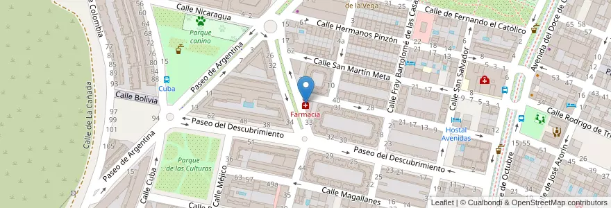 Mapa de ubicacion de Farmacia en 스페인, Comunidad De Madrid, Comunidad De Madrid, Las Vegas, San Martín De La Vega.