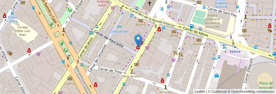 Mapa de ubicacion de Farmacia en 스페인, Comunitat Valenciana, València / Valencia, Comarca De València, València.