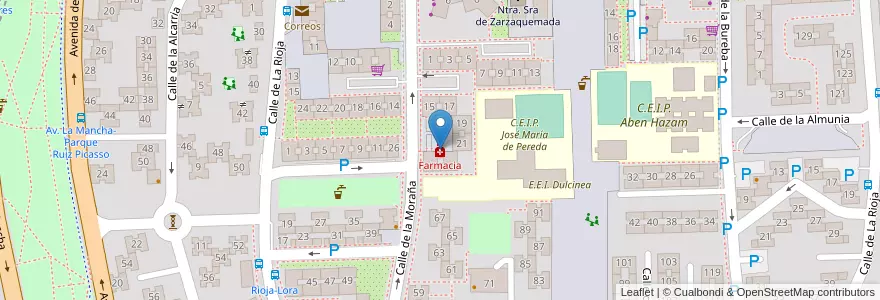 Mapa de ubicacion de Farmacia en 西班牙, Comunidad De Madrid, Comunidad De Madrid, Área Metropolitana De Madrid Y Corredor Del Henares, Leganés.