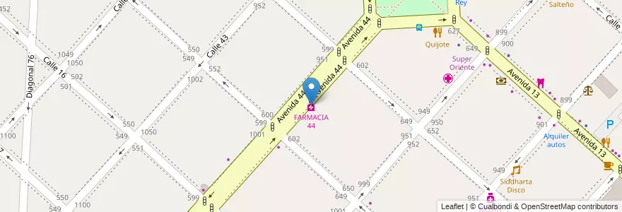 Mapa de ubicacion de FARMACIA 44, Casco Urbano en Arjantin, Buenos Aires, Partido De La Plata, La Plata.