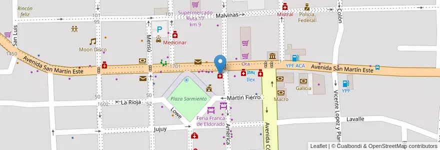 Mapa de ubicacion de Farmacia 9 de Julio en آرژانتین, Misiones, Departamento Eldorado, Municipio De Eldorado, Eldorado.