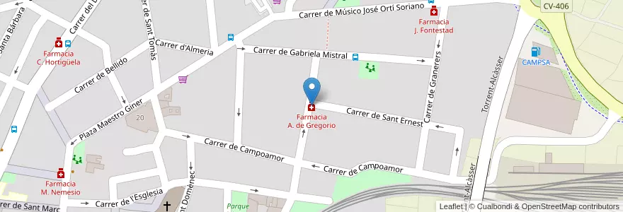 Mapa de ubicacion de Farmacia A. de Gregorio en スペイン, バレンシア州, València / Valencia, L'Horta Oest, Torrent.