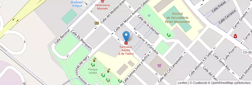 Mapa de ubicacion de Farmacia Adolfo G de Tiedra en スペイン, バレンシア州, València / Valencia, L'Horta Oest, Paterna.