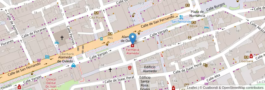 Mapa de ubicacion de Farmacia Alameda en إسبانيا, كانتابريا, منطقة كانتابريا, Santander, Santander.