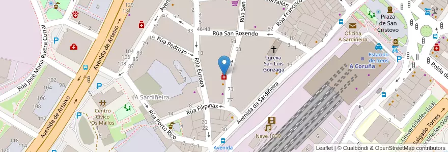 Mapa de ubicacion de Farmacia Almorín Romo en Spanien, Galicien, A Coruña, A Coruña, A Coruña.