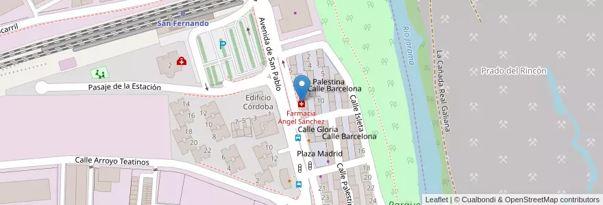 Mapa de ubicacion de Farmacia Ángel Sánchez en Испания, Мадрид, Мадрид, Área Metropolitana De Madrid Y Corredor Del Henares, San Fernando De Henares, Coslada.