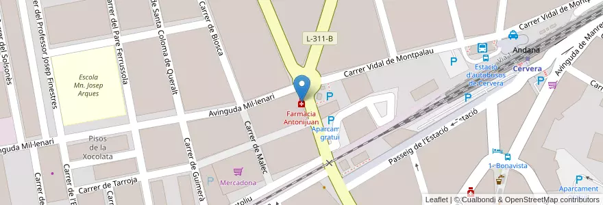 Mapa de ubicacion de Farmàcia Antonijuan en Испания, Каталония, Лерида, Сегарра, Cervera.