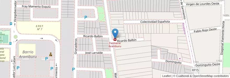 Mapa de ubicacion de Farmacia Aramburu en Argentinien, San Juan, Chile, Capital.