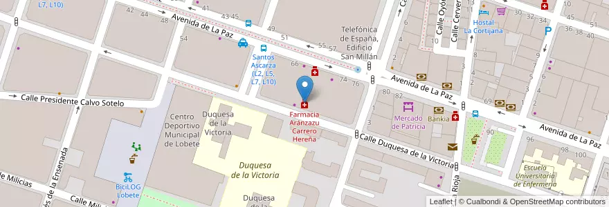 Mapa de ubicacion de Farmacia Aránzazu Carrero Hereña en İspanya, La Rioja, La Rioja, Logroño.