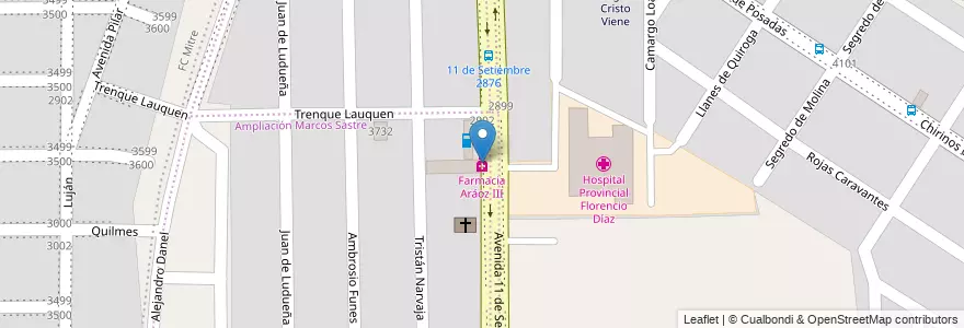 Mapa de ubicacion de Farmacia Aráoz III en Arjantin, Córdoba, Departamento Capital, Pedanía Capital, Córdoba, Municipio De Córdoba.
