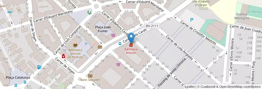 Mapa de ubicacion de Farmàcia Arizcun en スペイン, カタルーニャ州, Barcelona, Garraf, Sant Pere De Ribes.