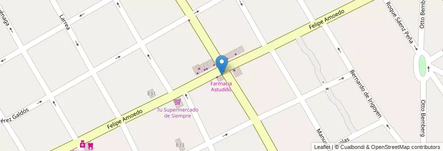 Mapa de ubicacion de Farmacia Astudillo en 아르헨티나, 부에노스아이레스주, Partido De Quilmes, Quilmes.