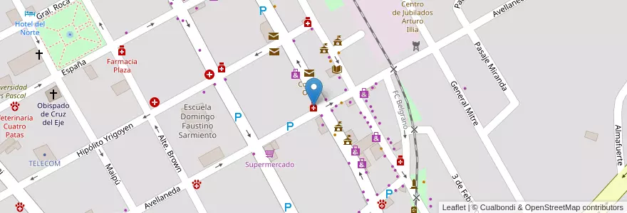 Mapa de ubicacion de Farmacia "Avellaneda" en 阿根廷, Córdoba, Departamento Cruz Del Eje, Municipio De Cruz Del Eje, Pedanía Cruz Del Eje, Cruz Del Eje.