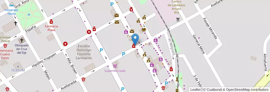 Mapa de ubicacion de Farmacia "Avellaneda" en Argentina, Córdova, Departamento Cruz Del Eje, Municipio De Cruz Del Eje, Pedanía Cruz Del Eje, Cruz Del Eje.
