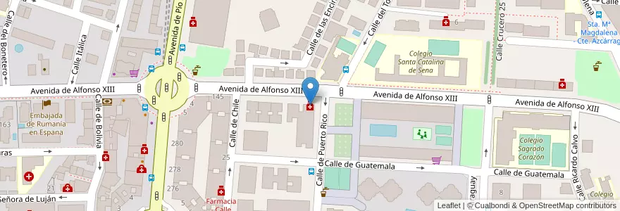 Mapa de ubicacion de Farmacia - Avenida Alfonso XIII 139 en اسپانیا, بخش خودمختار مادرید, بخش خودمختار مادرید, Área Metropolitana De Madrid Y Corredor Del Henares, مادرید.