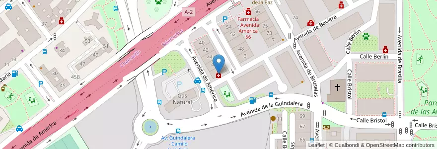 Mapa de ubicacion de Farmacia - Avenida Baviera 1 en España, Comunidad De Madrid, Comunidad De Madrid, Área Metropolitana De Madrid Y Corredor Del Henares, Madrid.