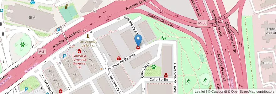 Mapa de ubicacion de Farmacia - Avenida Baviera 13 en スペイン, マドリード州, Comunidad De Madrid, Área Metropolitana De Madrid Y Corredor Del Henares, Madrid.