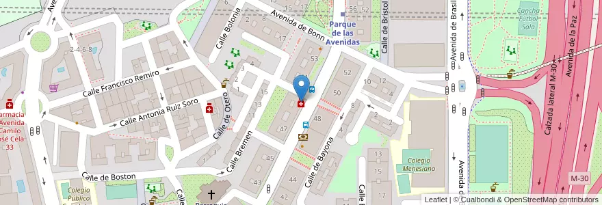 Mapa de ubicacion de Farmacia - Avenida Bruselas 49 en 스페인, Comunidad De Madrid, Comunidad De Madrid, Área Metropolitana De Madrid Y Corredor Del Henares, 마드리드.