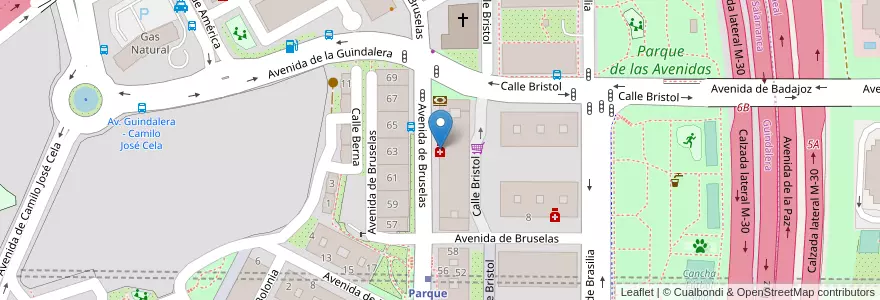 Mapa de ubicacion de Farmacia - Avenida Bruselas 66 en Spain, Community Of Madrid, Community Of Madrid, Área Metropolitana De Madrid Y Corredor Del Henares, Madrid.