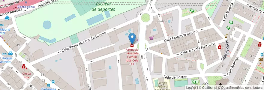 Mapa de ubicacion de Farmacia - Avenida Camilo José Cela 33 en Испания, Мадрид, Мадрид, Área Metropolitana De Madrid Y Corredor Del Henares, Мадрид.