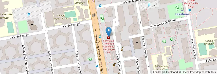 Mapa de ubicacion de Farmacia - Avenida Canillejas a Vicálvaro 93 en اسپانیا, بخش خودمختار مادرید, بخش خودمختار مادرید, Área Metropolitana De Madrid Y Corredor Del Henares, مادرید.