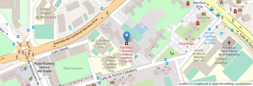 Mapa de ubicacion de Farmacia - Avenida Cardenal Herrera Oria 169 en 西班牙, Comunidad De Madrid, Comunidad De Madrid, Área Metropolitana De Madrid Y Corredor Del Henares, Madrid.