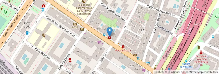 Mapa de ubicacion de Farmacia - Avenida Ciudad de Barcelona 101 en إسبانيا, منطقة مدريد, منطقة مدريد, Área Metropolitana De Madrid Y Corredor Del Henares, مدريد.