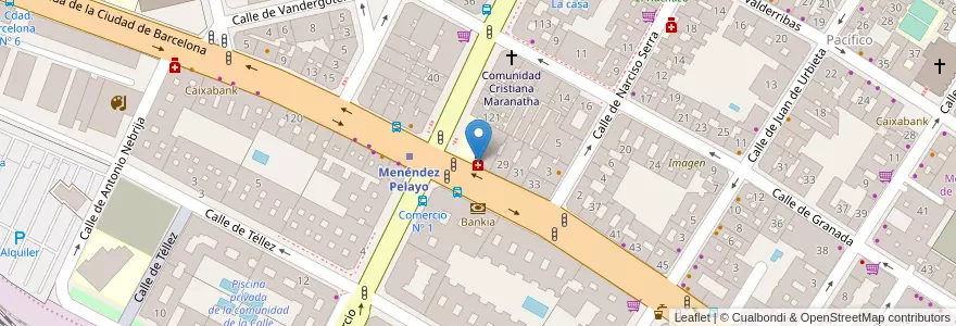 Mapa de ubicacion de Farmacia - Avenida Ciudad de Barcelona 27 en スペイン, マドリード州, Comunidad De Madrid, Área Metropolitana De Madrid Y Corredor Del Henares, Madrid.