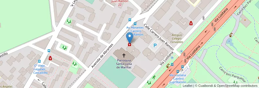Mapa de ubicacion de Farmacia - Avenida de Abrantes 107 en إسبانيا, منطقة مدريد, منطقة مدريد, Área Metropolitana De Madrid Y Corredor Del Henares, مدريد.