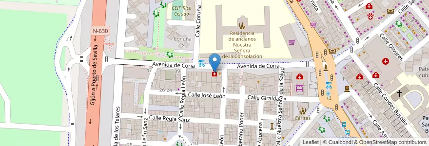 Mapa de ubicacion de Farmacia Avenida de Coria en スペイン, アンダルシア州, Sevilla, セビリア.