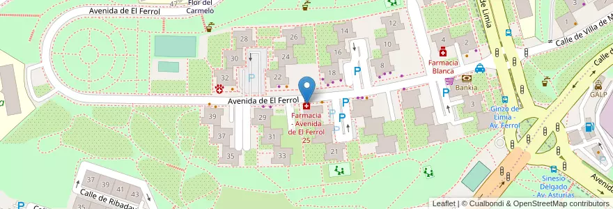 Mapa de ubicacion de Farmacia - Avenida de El Ferrol 25 en Spanje, Comunidad De Madrid, Comunidad De Madrid, Área Metropolitana De Madrid Y Corredor Del Henares, Madrid.