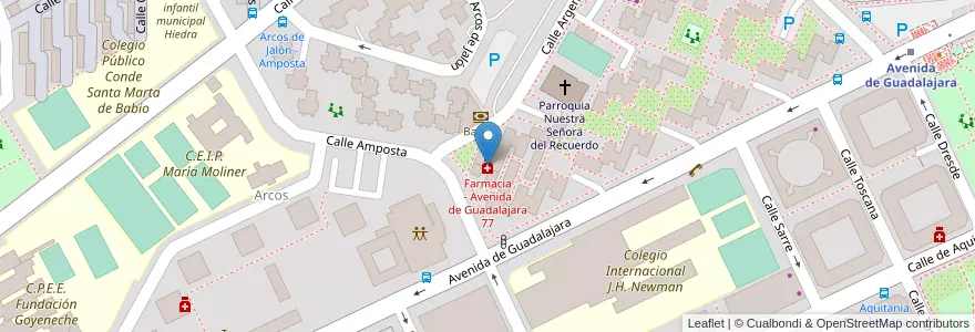 Mapa de ubicacion de Farmacia - Avenida de Guadalajara 77 en スペイン, マドリード州, Comunidad De Madrid, Área Metropolitana De Madrid Y Corredor Del Henares, Madrid.
