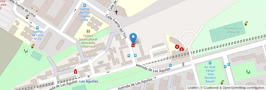 Mapa de ubicacion de Farmacia - Avenida de Las Águilas 44 en اسپانیا, بخش خودمختار مادرید, بخش خودمختار مادرید, Área Metropolitana De Madrid Y Corredor Del Henares, مادرید.
