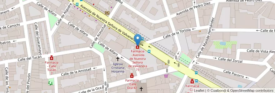 Mapa de ubicacion de Farmacia - Avenida de Nuestra Señora de Valvanera 73 en إسبانيا, منطقة مدريد, منطقة مدريد, Área Metropolitana De Madrid Y Corredor Del Henares, مدريد.