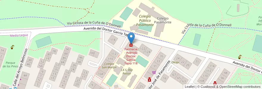 Mapa de ubicacion de Farmacia - Avenida Doctor García Tapia 118 en Spanien, Autonome Gemeinschaft Madrid, Autonome Gemeinschaft Madrid, Área Metropolitana De Madrid Y Corredor Del Henares, Madrid.
