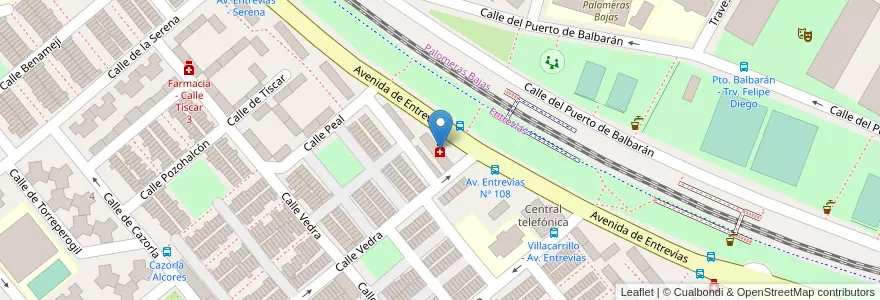 Mapa de ubicacion de Farmacia - Avenida Entrevías 100 en Spain, Community Of Madrid, Community Of Madrid, Área Metropolitana De Madrid Y Corredor Del Henares, Madrid.